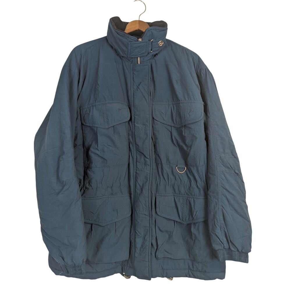 Vtg Outbrook Puffer Jacket Winter Adjustable Utility Cargo Snow Teal Womens XL